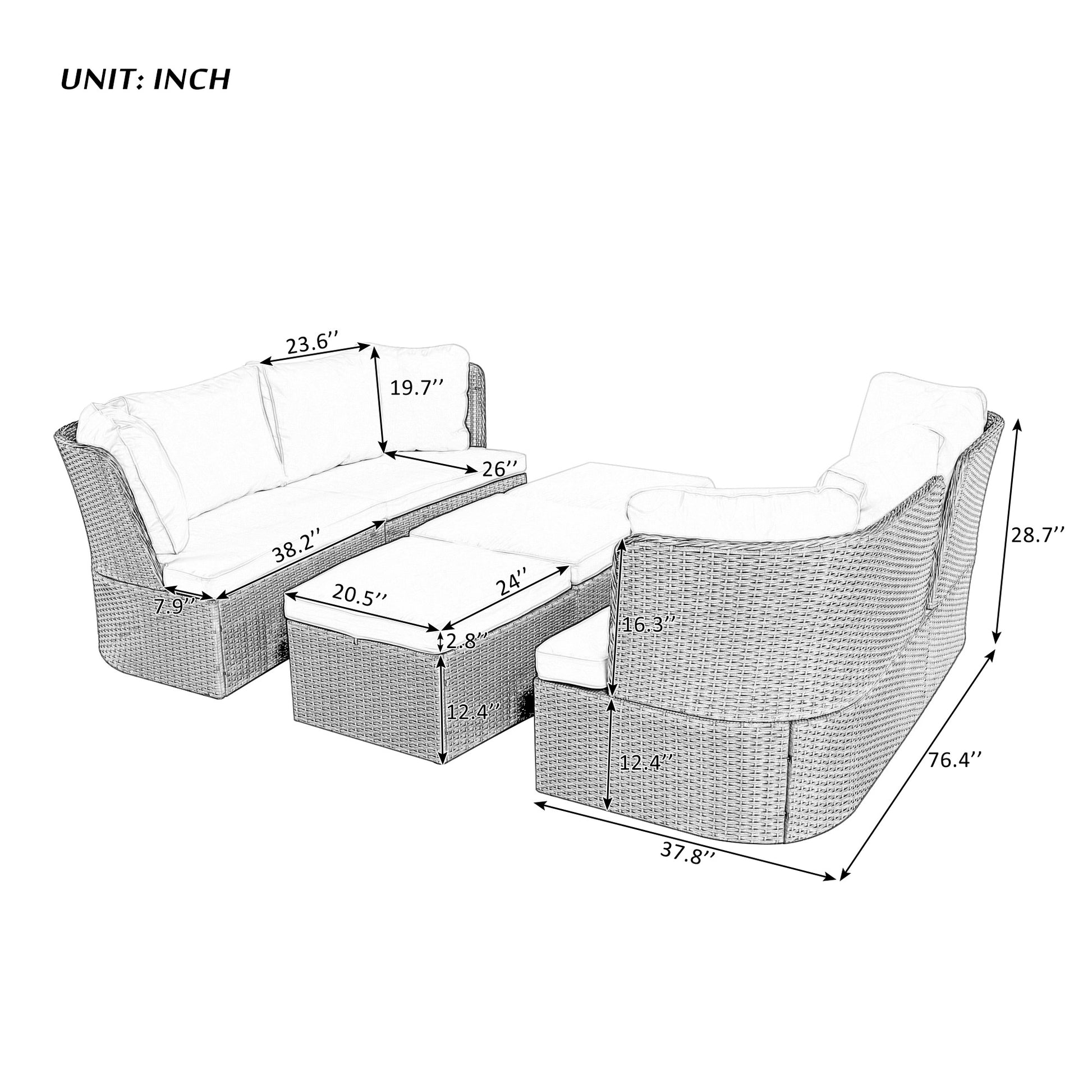 Customizable Outdoor Patio Furniture Set, Wicker Furniture Sofa Set With Thick Cushions, Suitable For Backyard, Porch. Yes Gray Garden & Outdoor Complete Patio Sets Hdpe