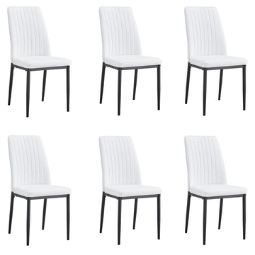 Modern Dining Chairs Set Of 6, Side Dining Room Kitchen Chairs, Faux Leather Upholstered Seat And Metal Legs Side Chairs, White White Mdf Metal