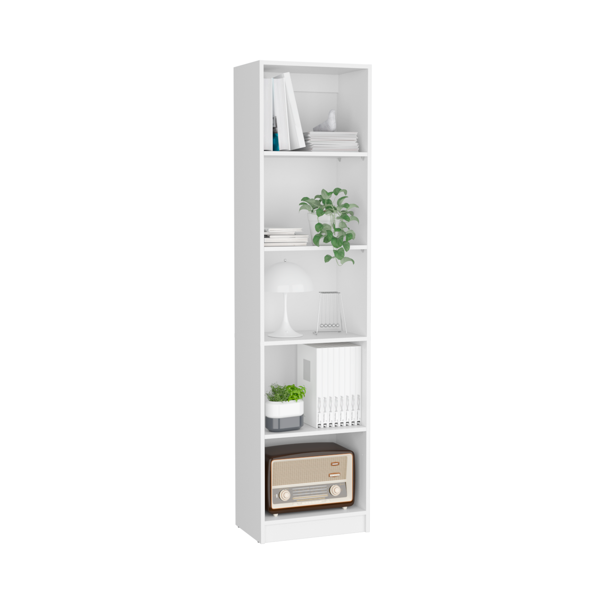 Vinton Xs Bookcase Compact Bookshelf With Multiple Shelves, White White Particle Board Pine