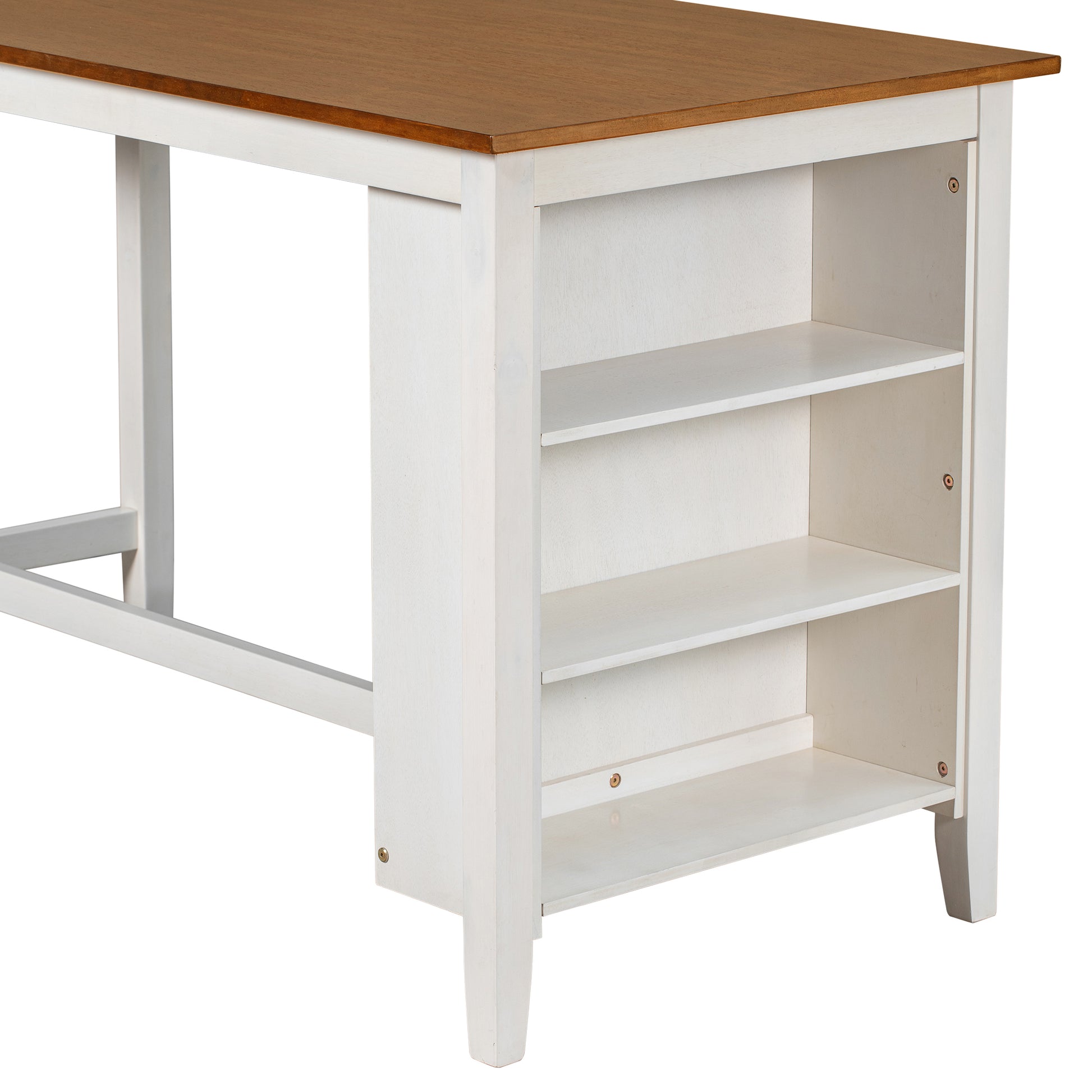 5 Pieces Counter Height Rustic Farmhouse Dining Room Wooden Bar Table Set With 4 Chairs, White White Wood Dining Room Solid Wood Rubberwood Rectangular Dining Table With Chair Upholstered Chair Wood White Solid Back Seats 4 4 Leg Foam Solid Wood