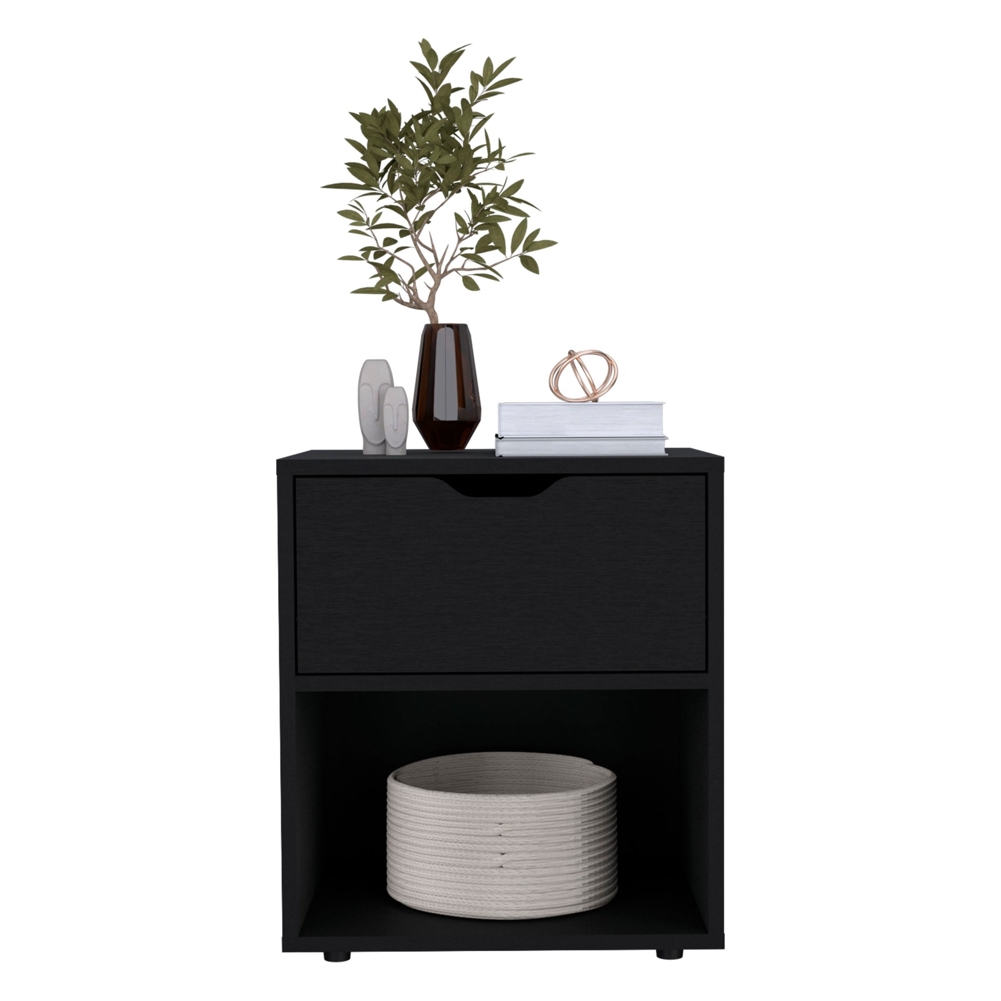 19.7" High Nightstand End Table With Open Shelf,Black Black Particle Board Pine