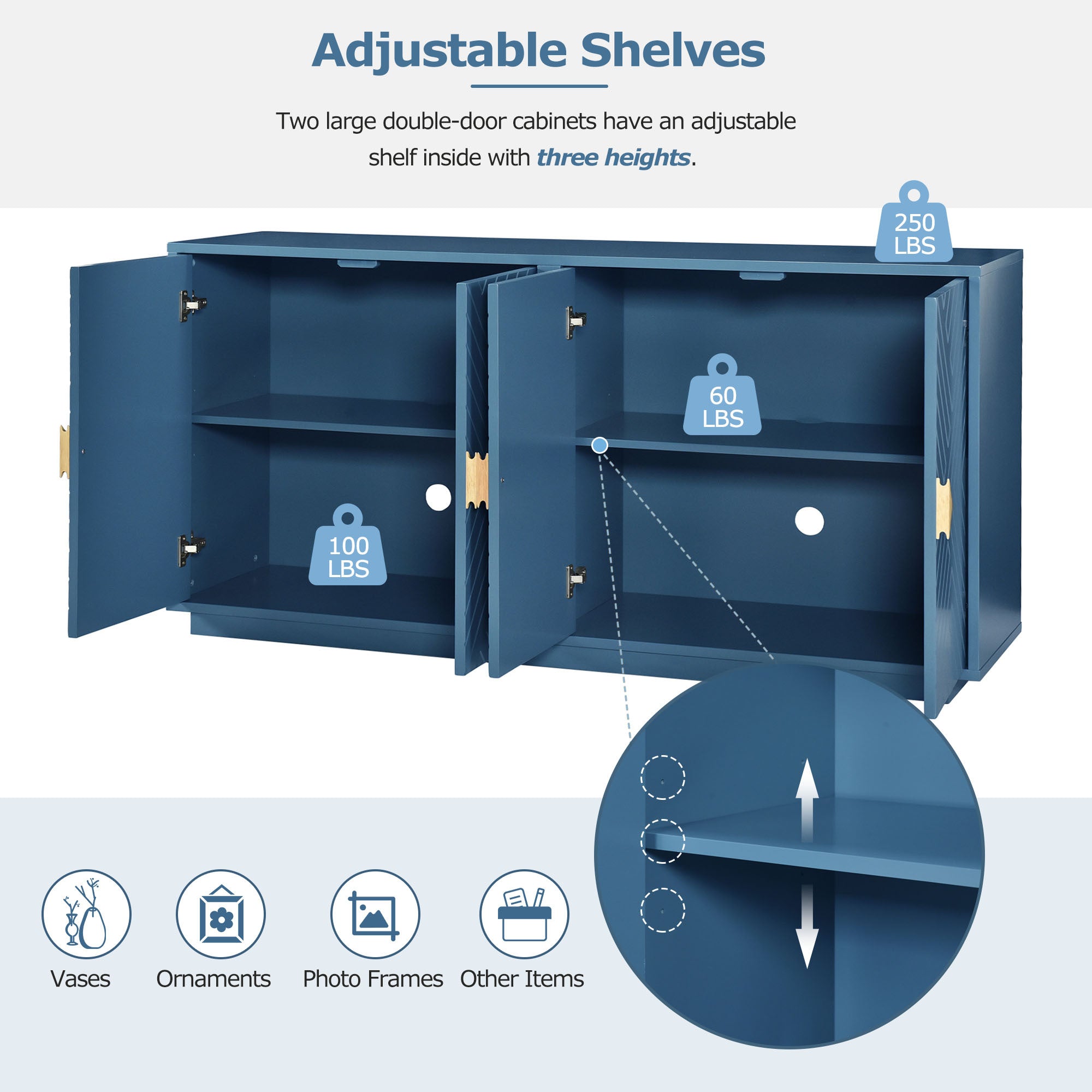 Modern Functional Large Storage Space Sideboard navy blue-mdf