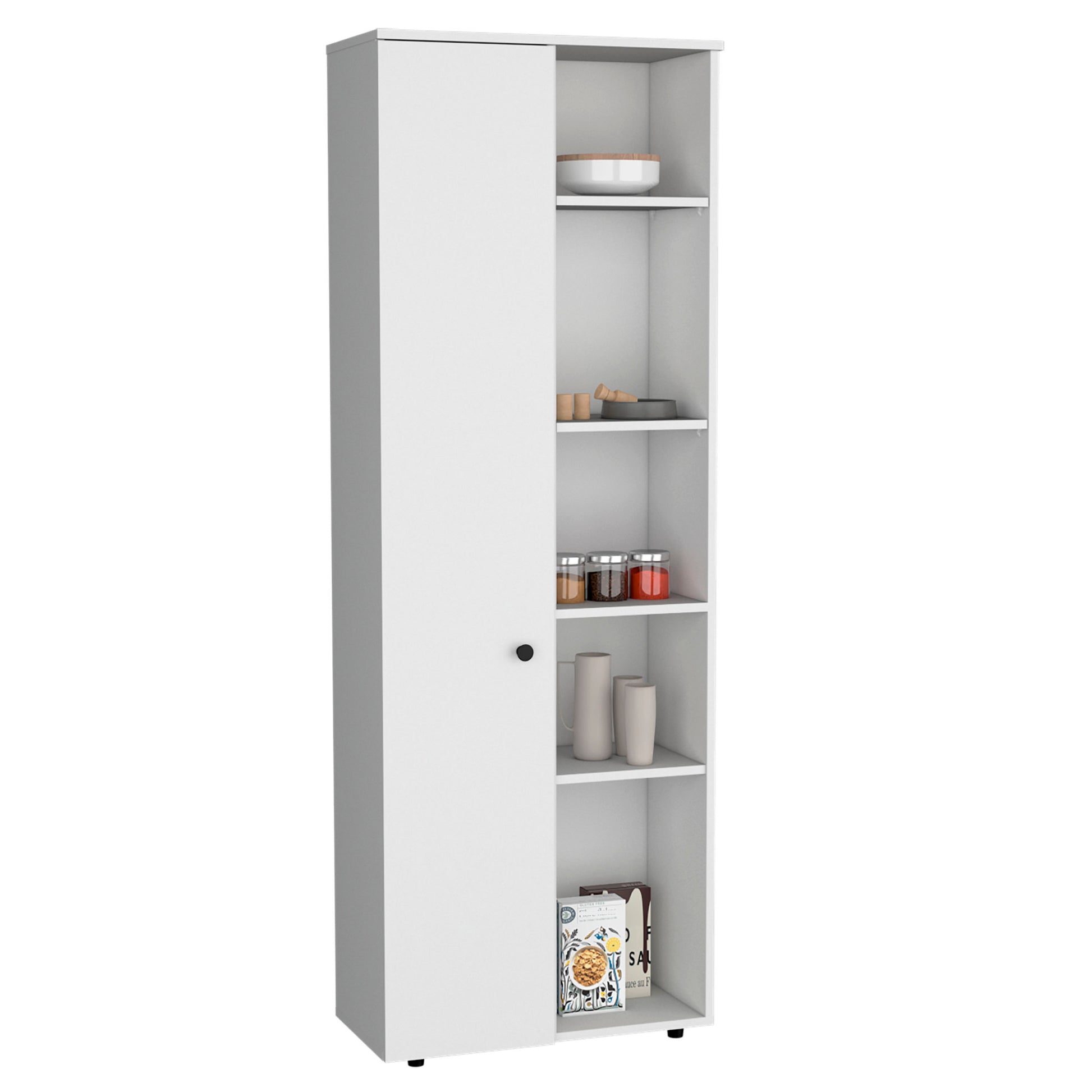 Kitchen Storage Cabinet 67" H, One Door, Five Interior white-particle board-pine