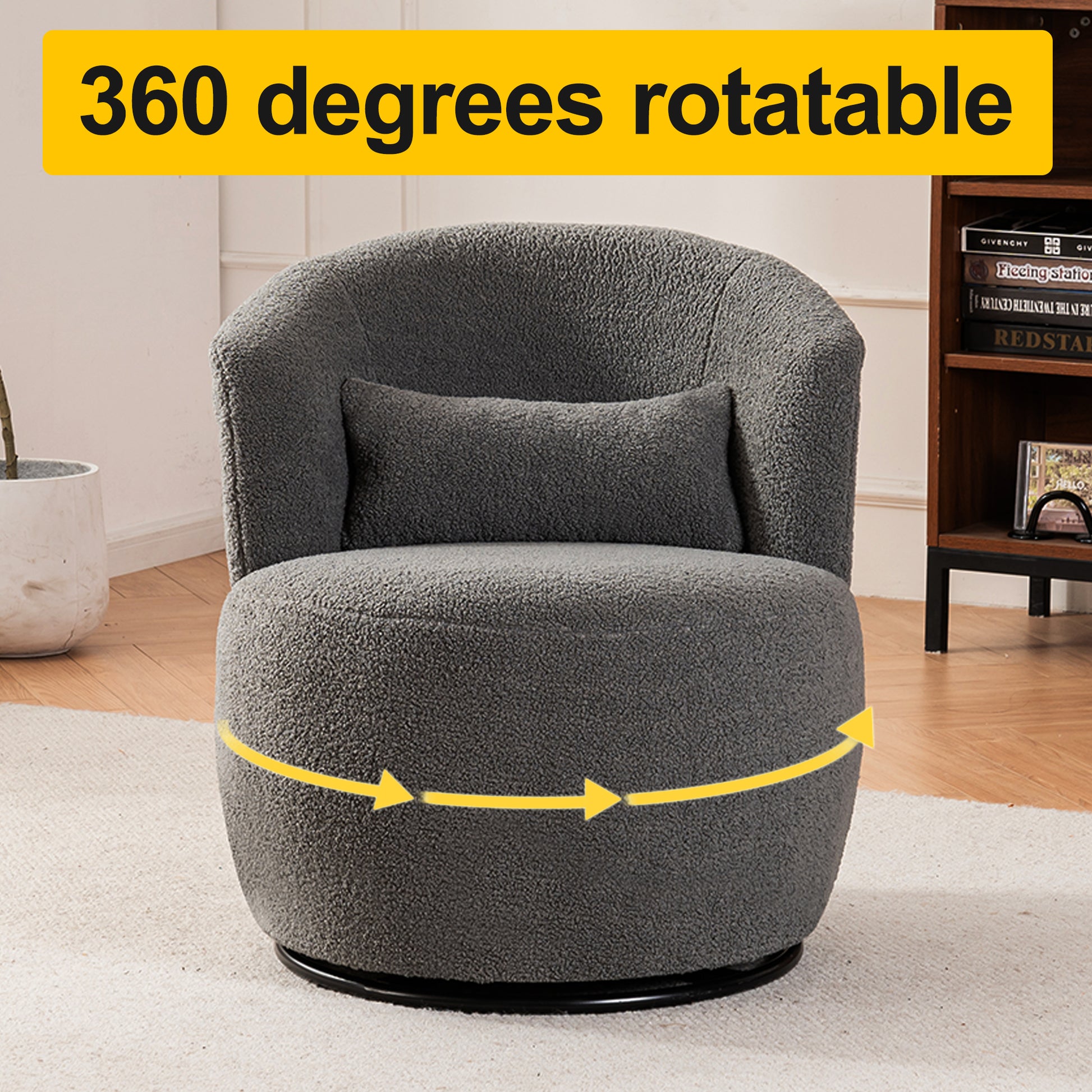Grey Plush Swivel Accent Chair Contemporary Round Armchair With 360 Rotation And Metal Base For Living Room Elegance Grey Teddy