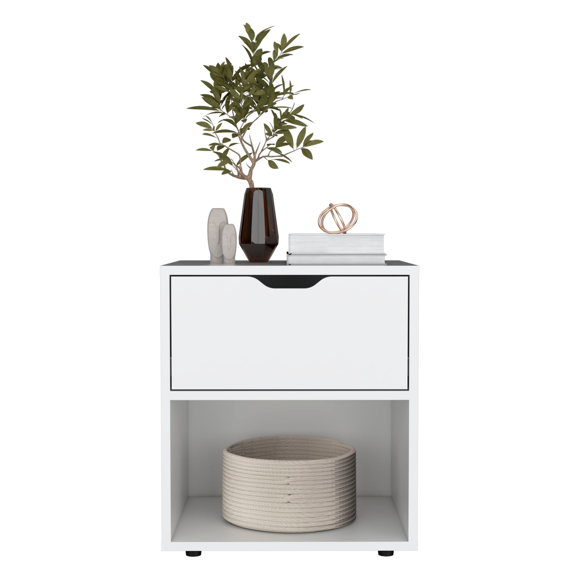 Depot E Shop Adak 19.7" H Nightstand End Table With Open Shelf,White White Particle Board Pine