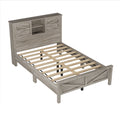 Farmhouse Platform Bed With Double Sliding Barn Door, Full Size Rustic Wood Bed Withcharging Station, Wood Slats Support, Antique Gray Antique Gray Particle Board