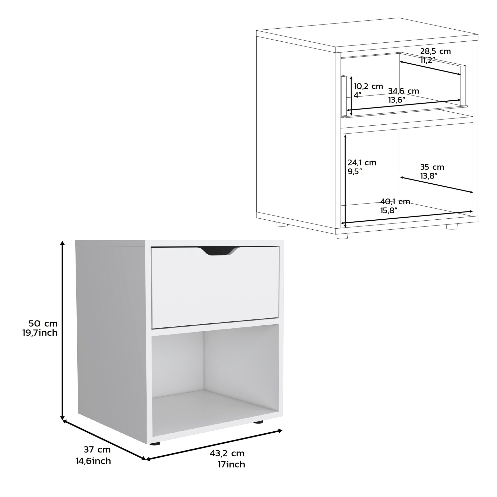 Depot E Shop Adak 19.7" H Nightstand End Table With Open Shelf,White White Particle Board Pine