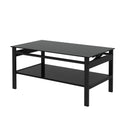 Glass Lift Top Coffee Table, Modern Simple 2 Layer Tempered Glass Coffee Table For Living Room, Black Black Glass Metal
