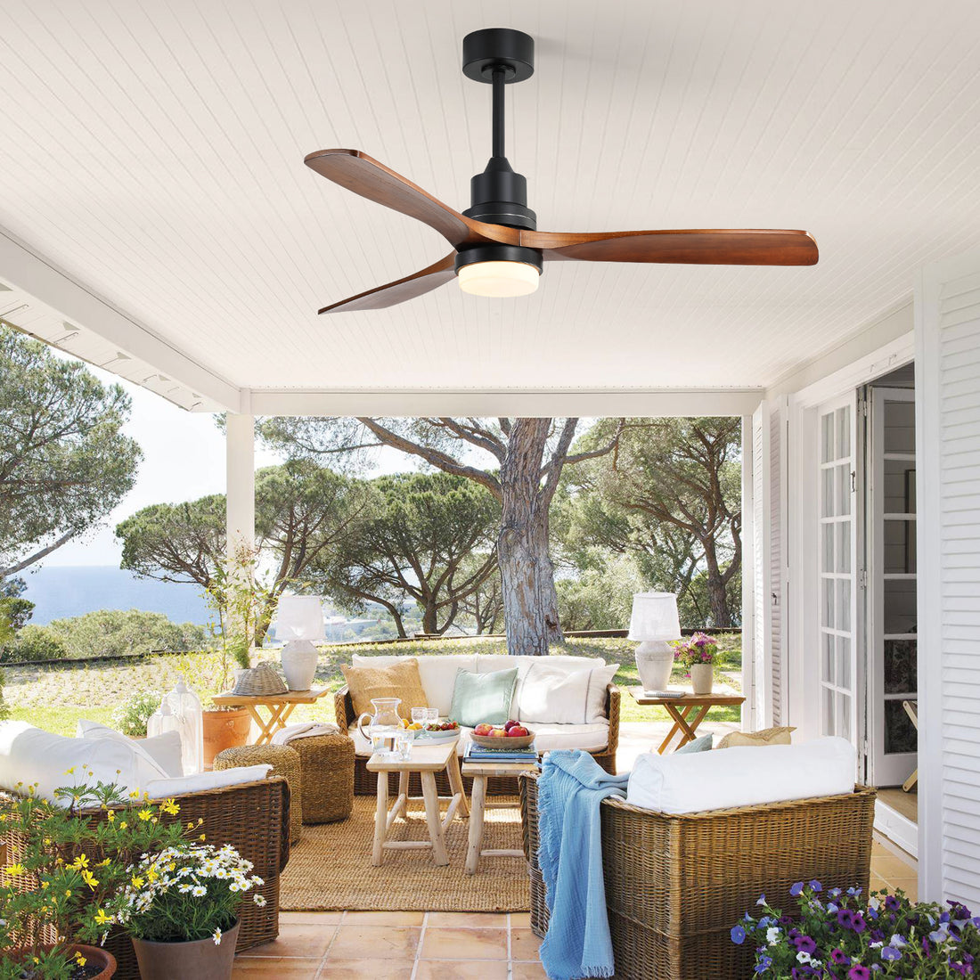 Indoor 52 Inch Ceiling Fan With Dimmable Led Light 6 white-metal & wood
