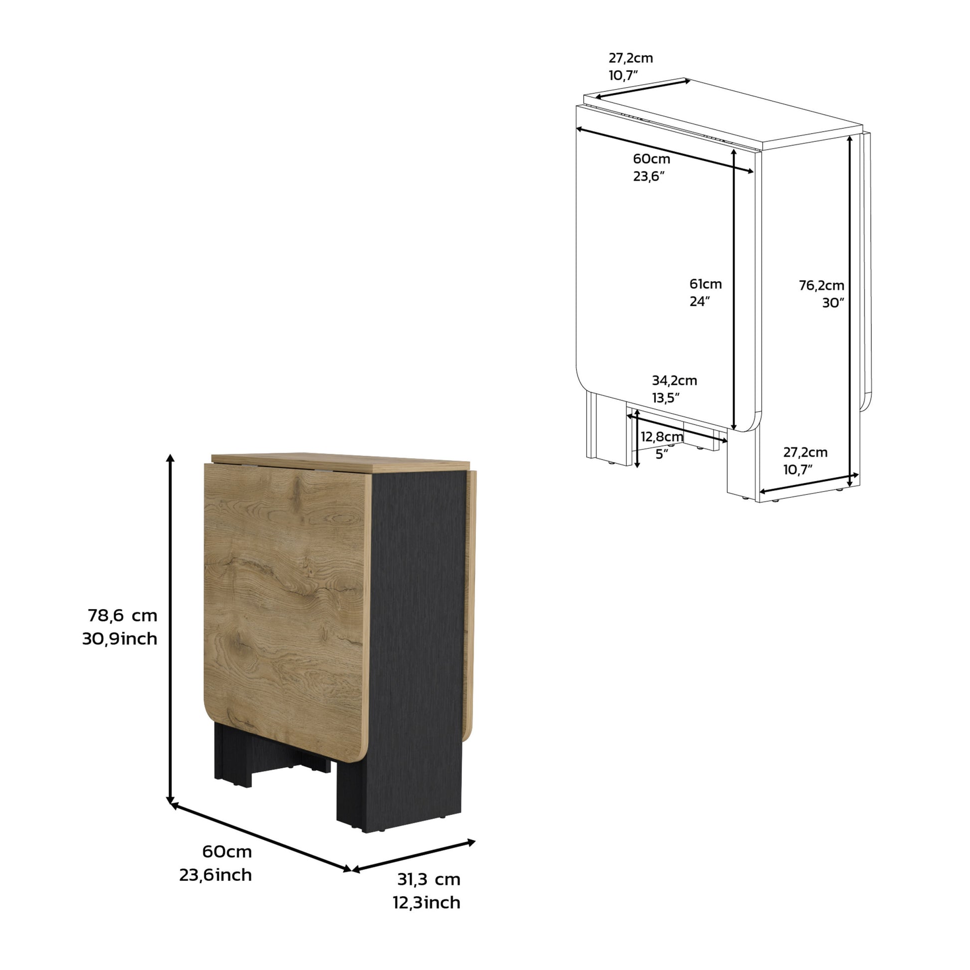 Detroit Folding Table With Expandable Design In 3 Forms, White Macadamia Black Multi Particle Board Pine