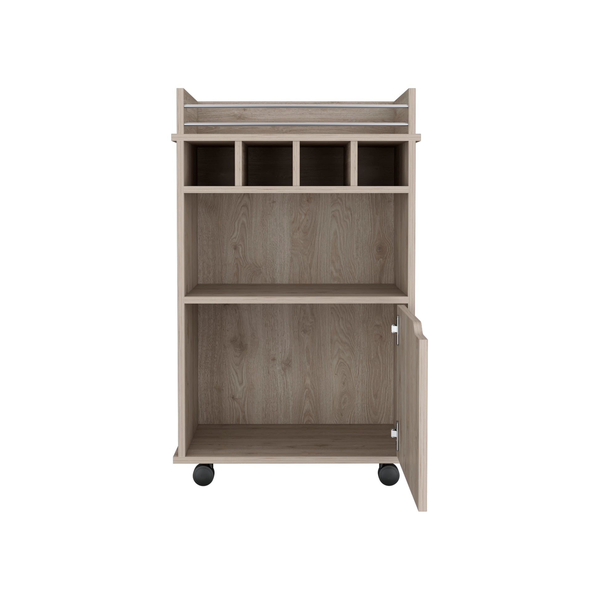 Depot E Shop Sims 35" H Bar Cart With Two Shelves Four Wine Cubbies And One Cabinet,Light Pine Beige Dining Room Modern Rectangular Particle Board Pine Medium 40 55In