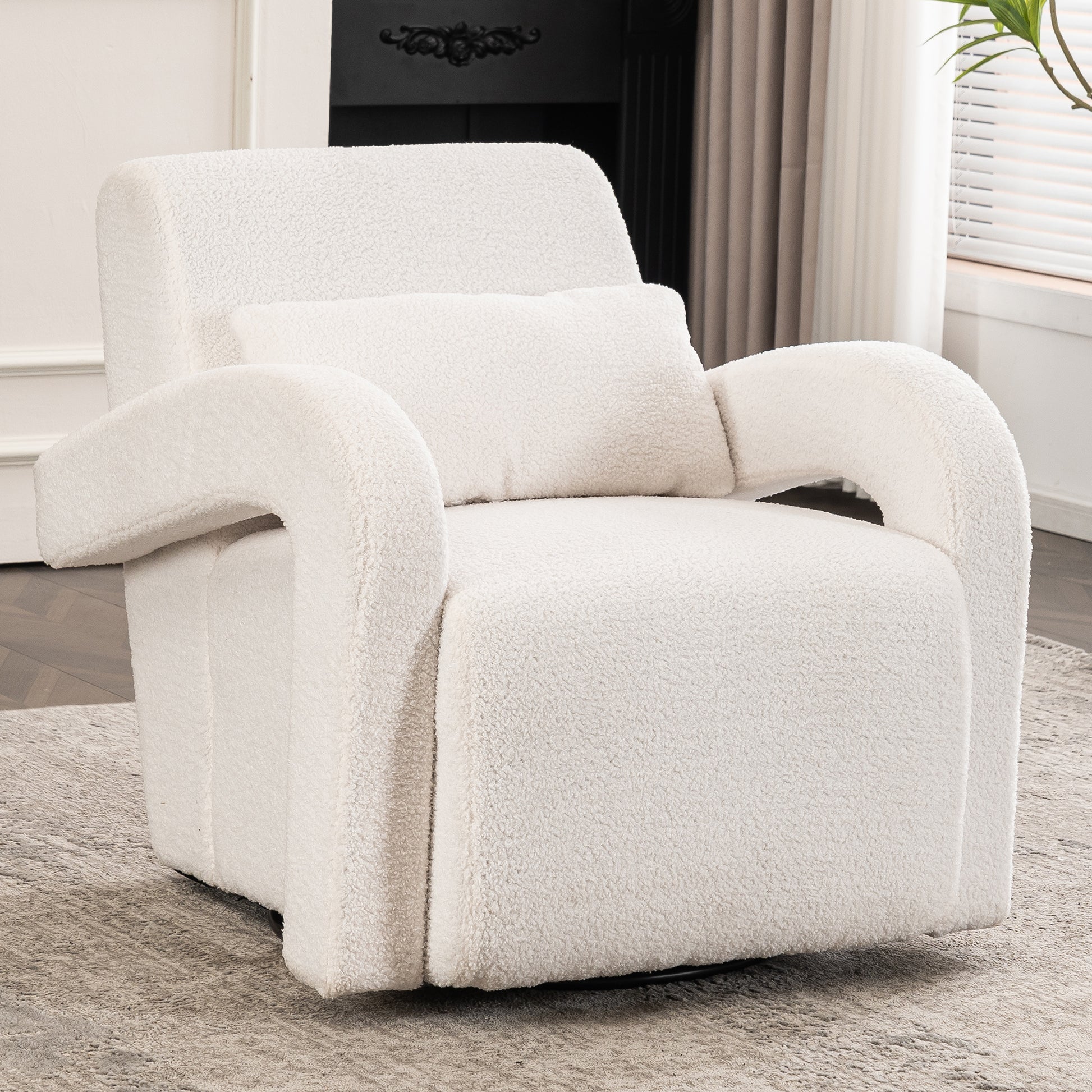 Cozy White Teddy Fabric Armchair Modern Sturdy Lounge Chair With Curved Arms And Thick Cushioning For Plush Comfort White Teddy