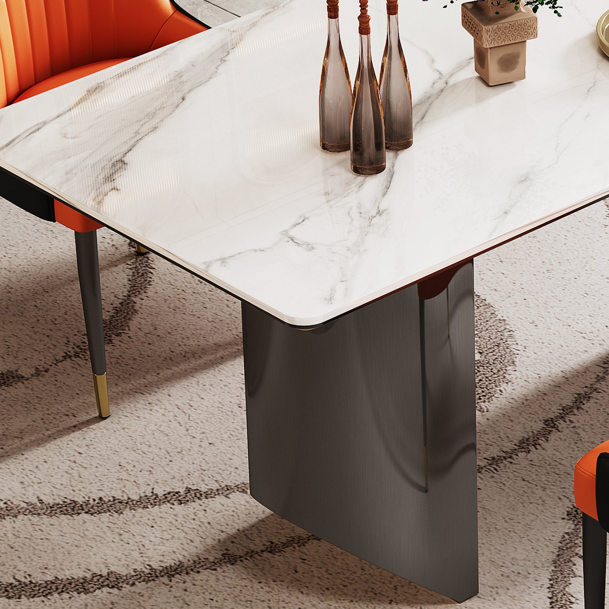 0.47" Thick Sintered Stone Composite Tempered Glass Top Rectangular Dining Table With Stainless Steel Base Black Sintered Stone