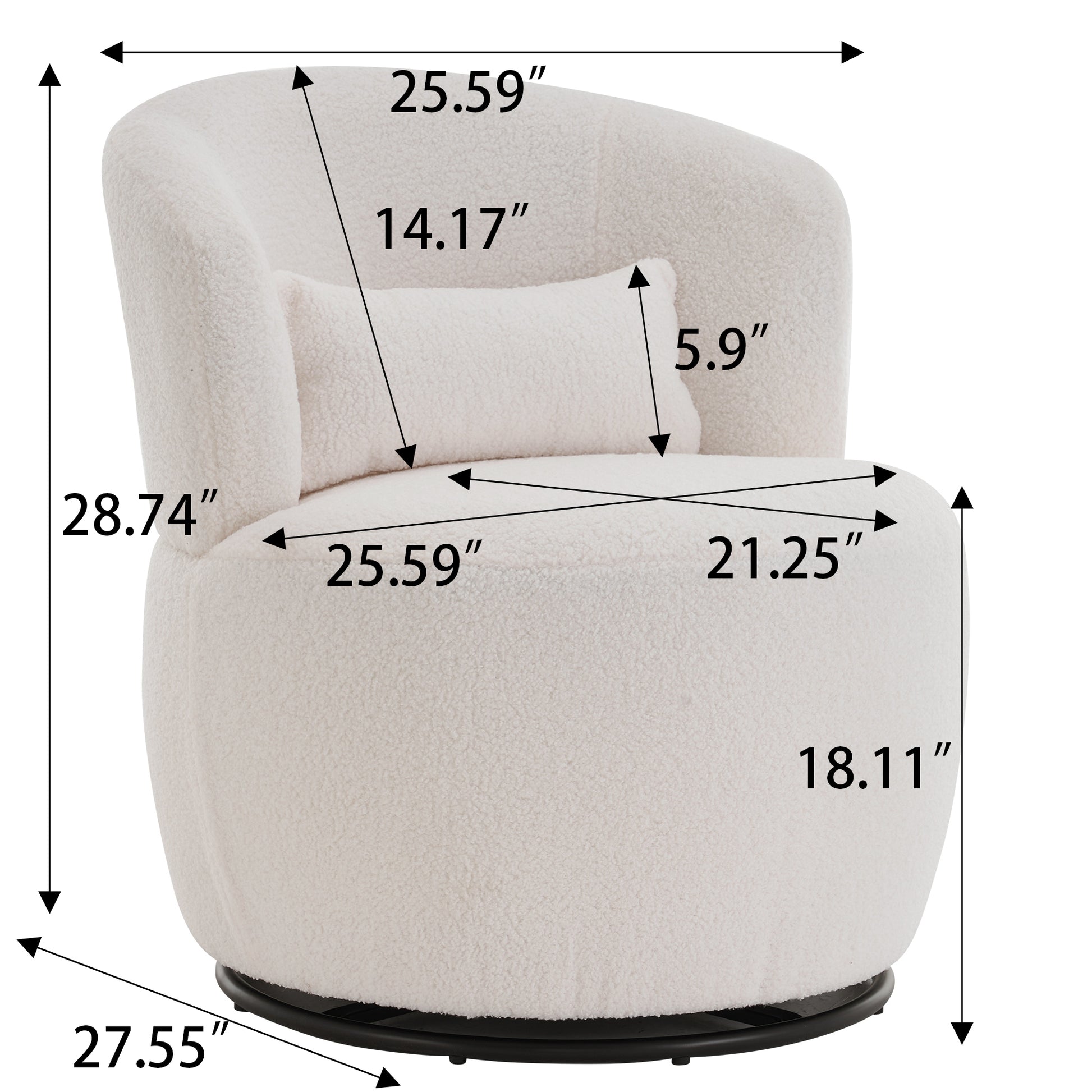 White Plush Swivel Accent Chair Contemporary Round Armchair With 360 Rotation And Metal Base For Living Room Elegance White Teddy Teddy