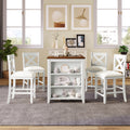 5 Pieces Counter Height Rustic Farmhouse Dining Room Wooden Bar Table Set With 4 Chairs, White White Wood Dining Room Solid Wood Rubberwood Rectangular Dining Table With Chair Upholstered Chair Wood White Solid Back Seats 4 4 Leg Foam Solid Wood