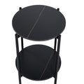 2 Layer End Table With Whole Marble Tabletop, Round Coffee Table With Black Metal Frame For Bedroom Living Room Office Black,1 Piece Black Metal Stone