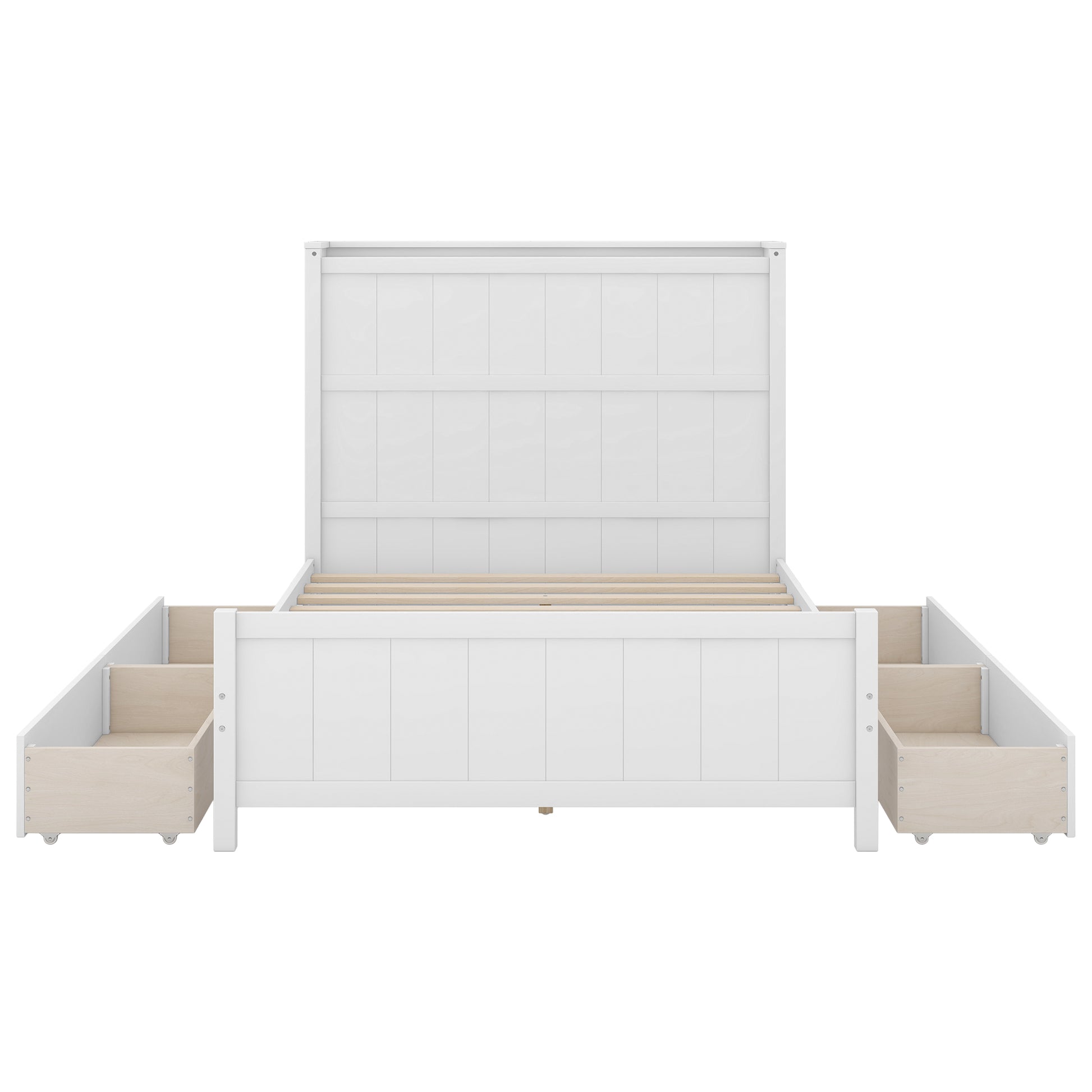 Full Size Platform Bed With Drawers And Storage Shelves, White Antique White Solid Wood Mdf