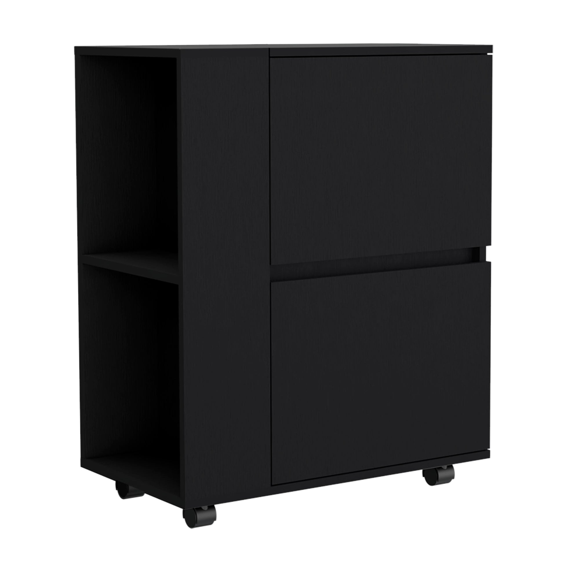 Tully Bar Cart Two Pull Down Door Cabinets And Two Open Shelves,Black Black Particle Board Pine