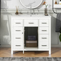 36 Inch Modern Bathroom Vanity Cabinet With Multifunctional Storage Space 5 Drawers And 1 Door White Solid Wood Mdf Resin