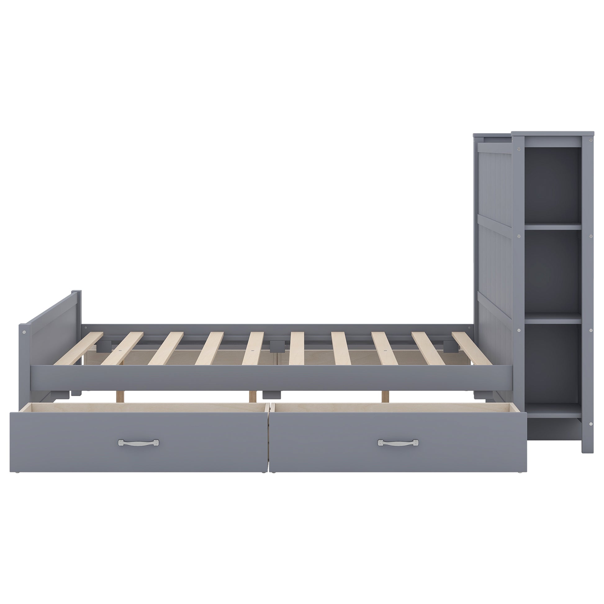Full Size Platform Bed With Drawers And Storage Shelves, Gray Gray Solid Wood Mdf