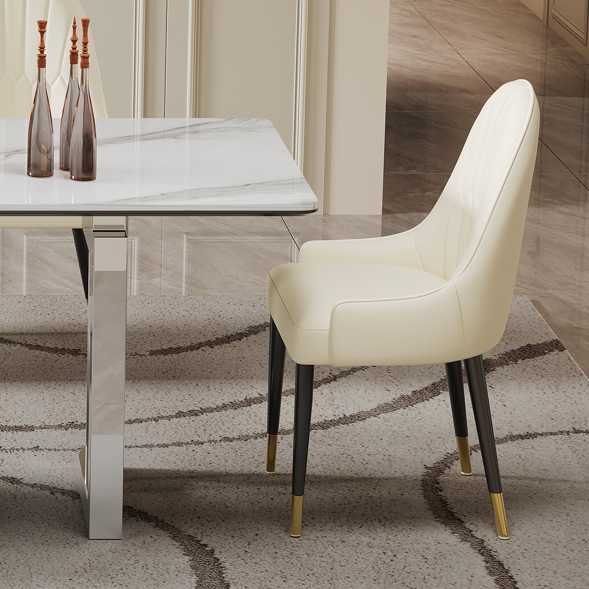 0.47" Thick Sintered Stone Composite Tempered Glass Top Rectangular Dining Table With Stainless Steel Base Gold Sintered Stone