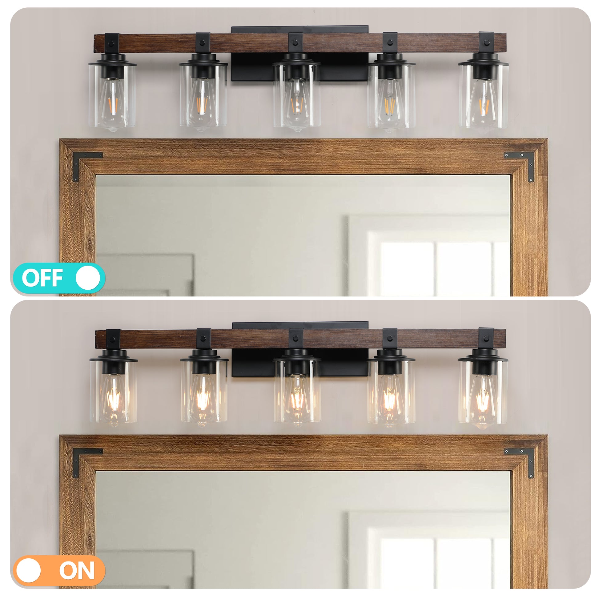 Same As W1340P155972 L1015 5 5 Lights Farmhouse Vanity Lights Fixture Rustic Bathroom Light Fixture Bathroom Sconce Without Bulbs Walnut Black Farmhouse Glass,Iron