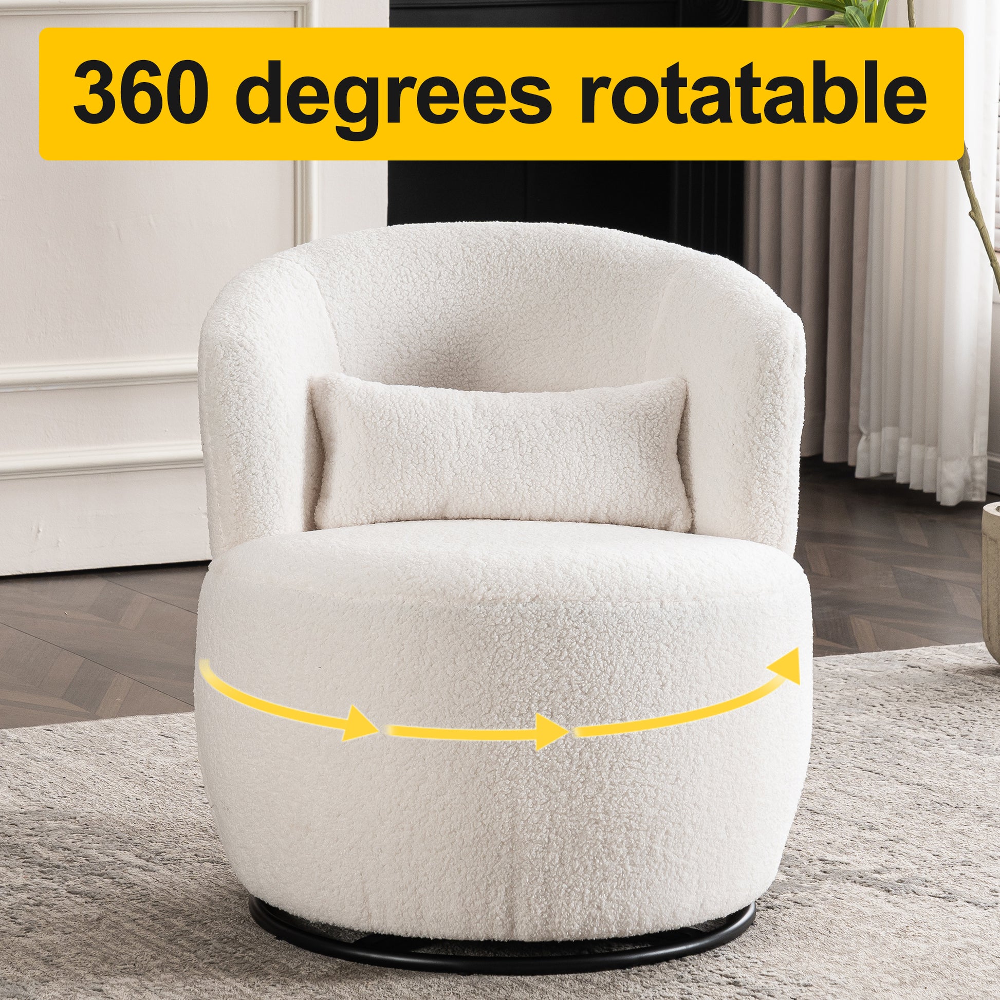 White Plush Swivel Accent Chair Contemporary Round Armchair With 360 Rotation And Metal Base For Living Room Elegance White Teddy Teddy