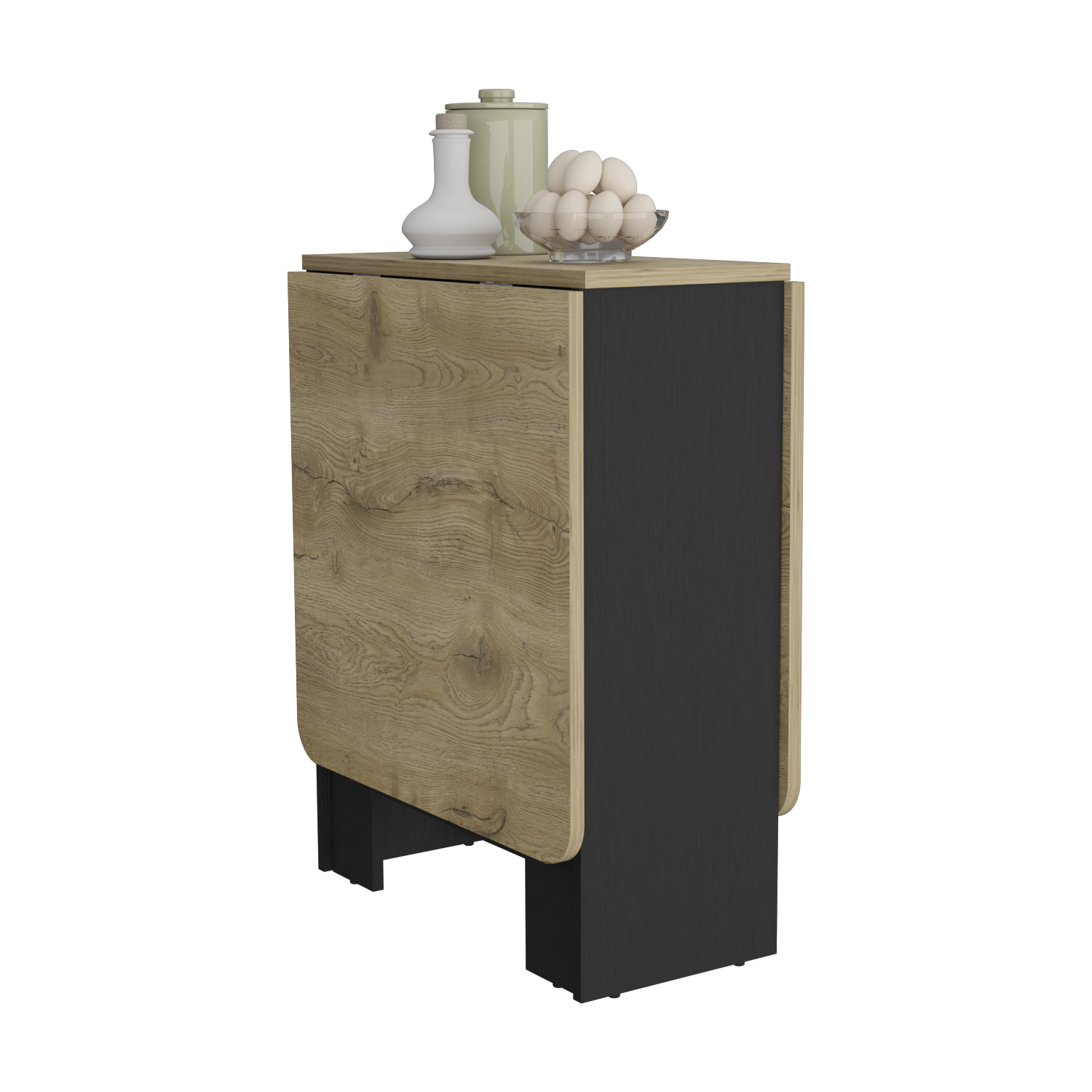 Detroit Folding Table With Expandable Design In 3 Forms, White Macadamia Black Multi Particle Board Pine