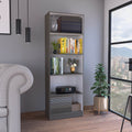 Vinton 4 Tier Bookcase With Modern Storage For Books And Decor, Matt Gray White Multicolor Particle Board Pine