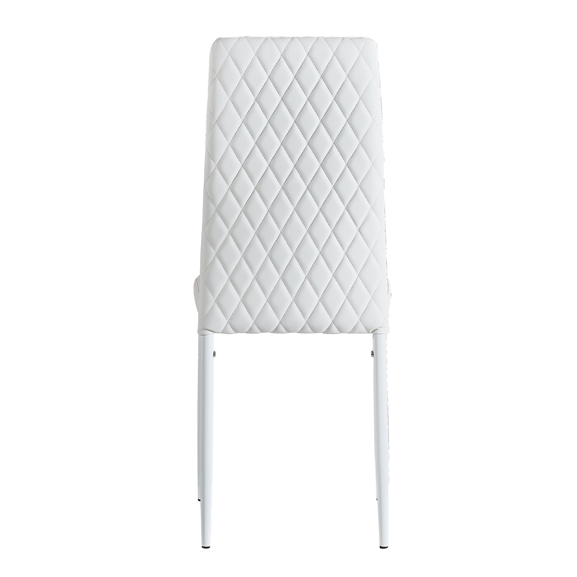 White Modern Minimalist Dining Chair Fireproof Leather Sprayed Metal Pipe Diamond Grid Pattern Restaurant Home Conference Chair Set Of 6 White Pu