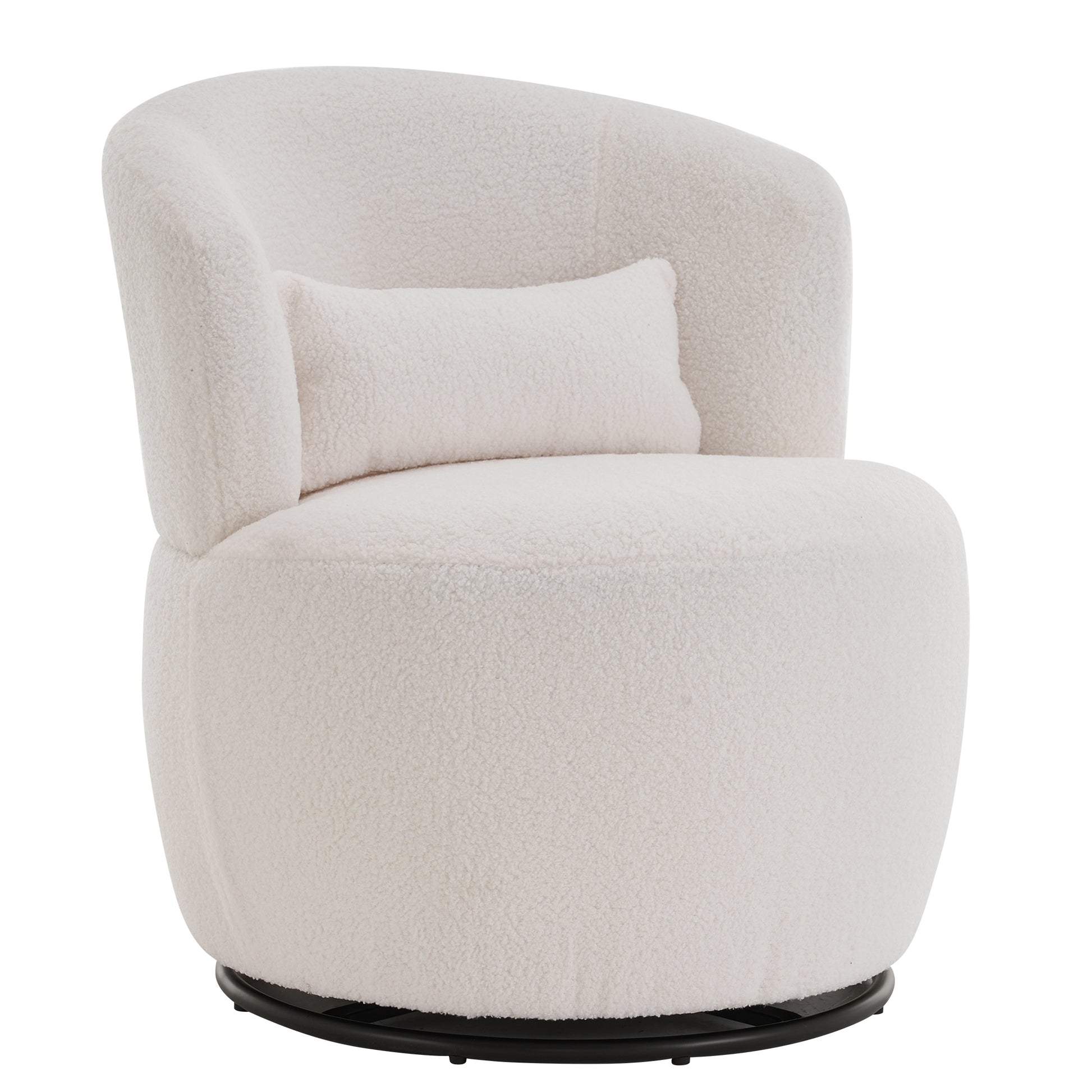 White Plush Swivel Accent Chair Contemporary Round Armchair With 360 Rotation And Metal Base For Living Room Elegance White Teddy Teddy