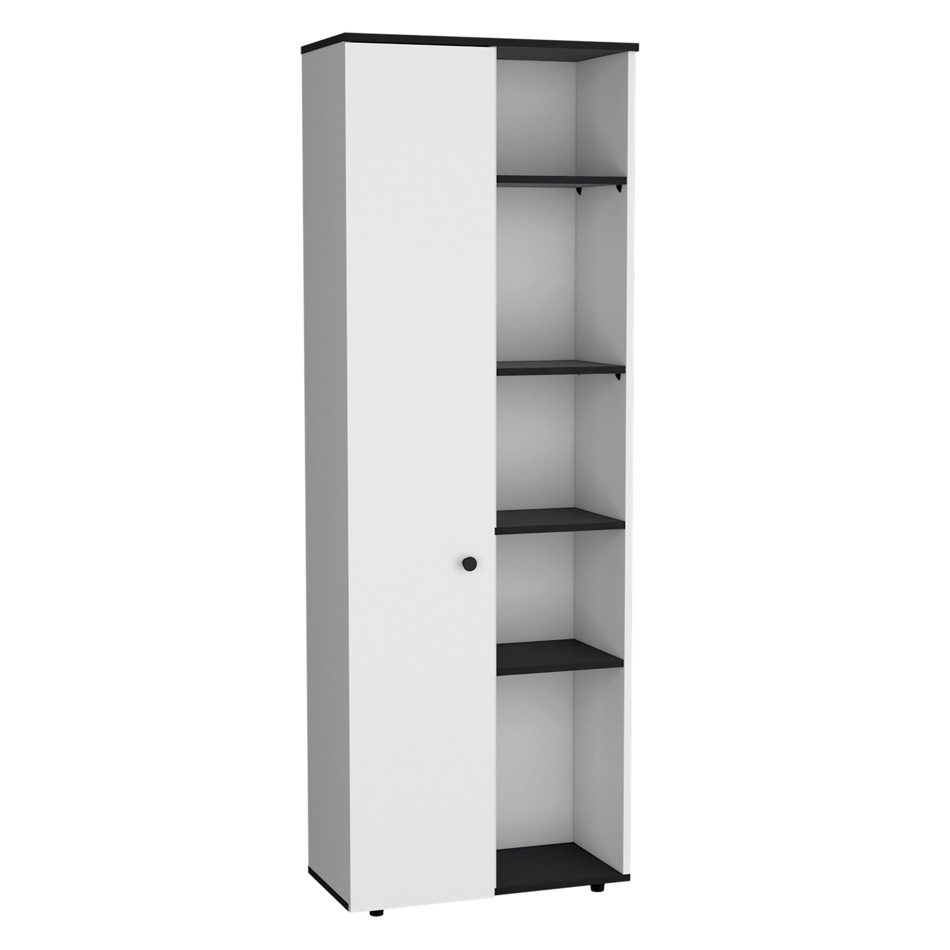Kitchen Storage Cabinet 67" H, One Door, Five Interior white+black-particle board-pine