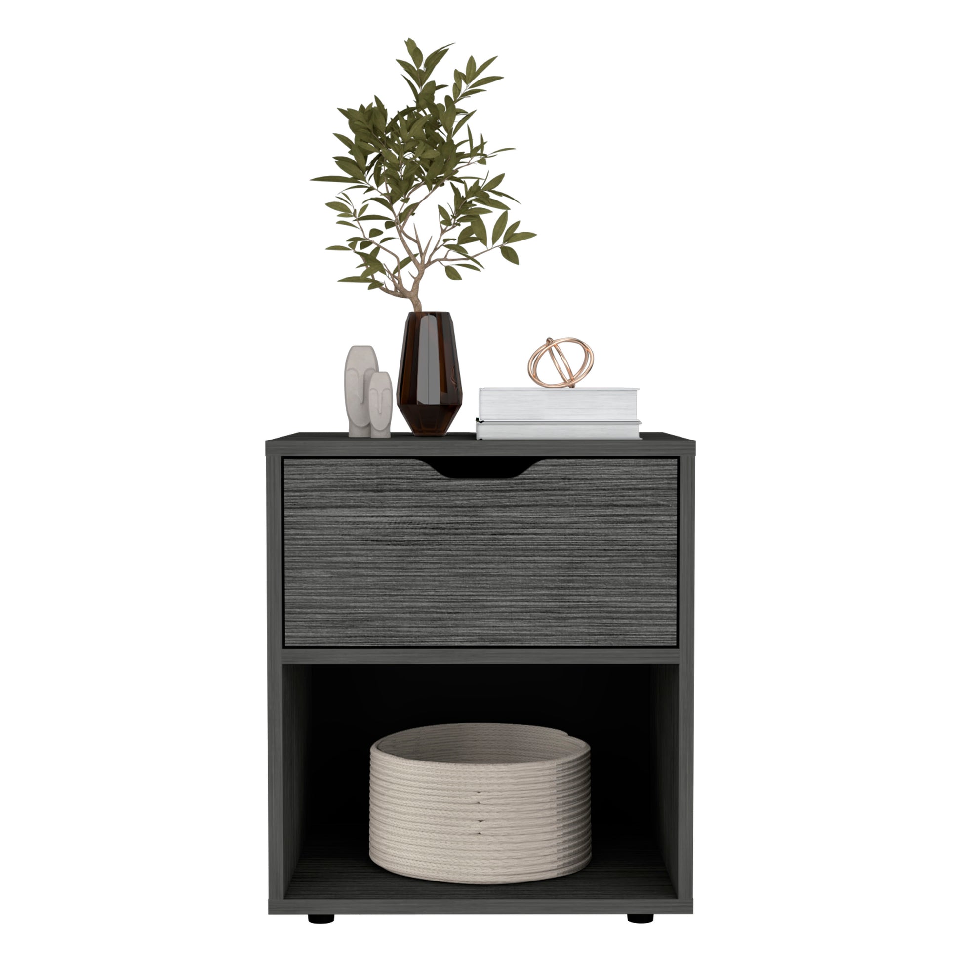 Depot E Shop Adak 19.7" H Nightstand End Table With Open Shelf,Ligth Gray Light Gray Particle Board Pine