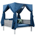 Outdoor Patio Sunbed With Curtains, High Comfort, Suitable For Multiple Scenarios Blue Woven Rope