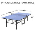 9Ft Mid Size Table Tennis Table Foldable & Portable Ping Pong Table Set For Indoor Games With Net, 2 Table Tennis Paddles And 3 Balls Blue Mdf