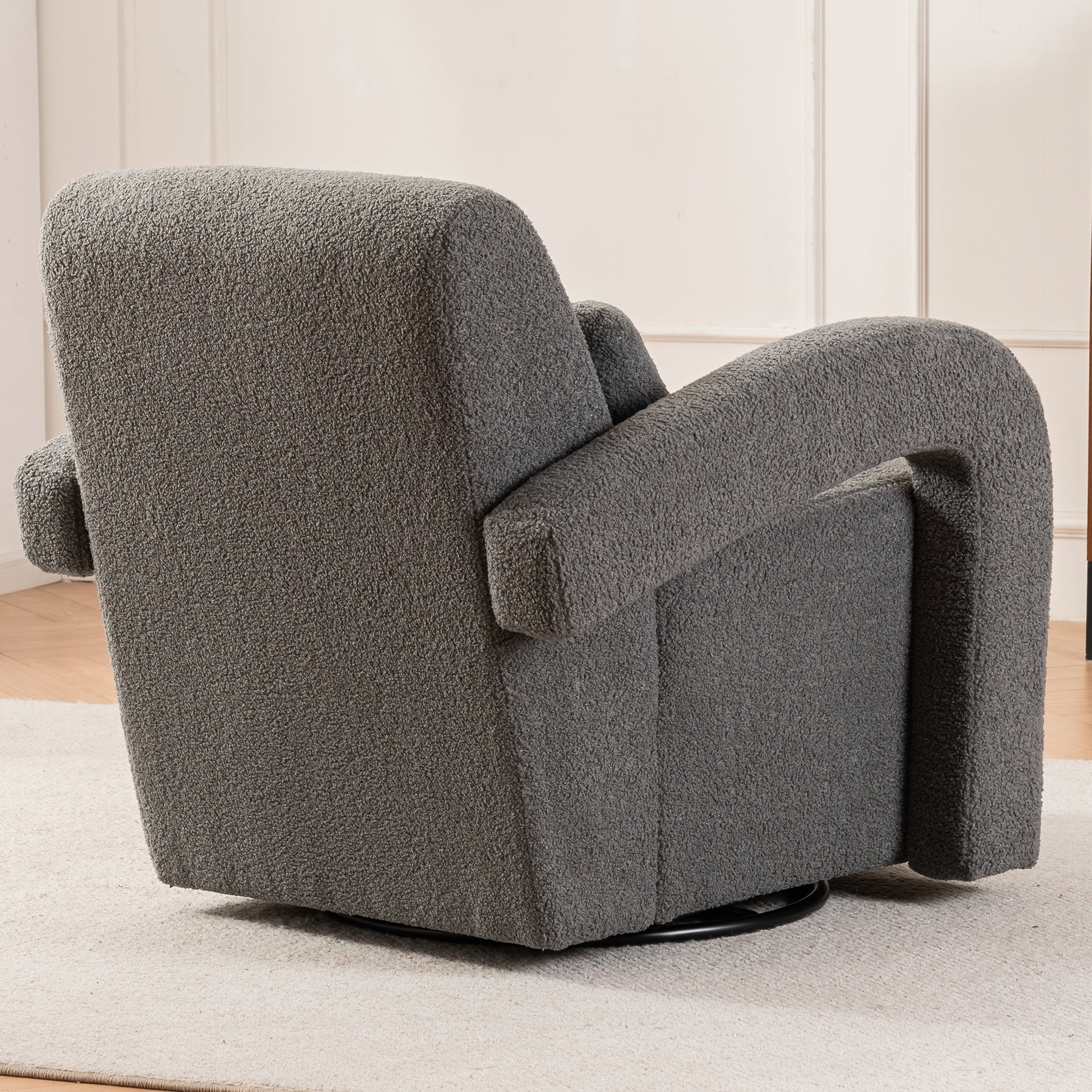Cozy Dark Grey Teddy Fabric Armchair Modern Sturdy Lounge Chair With Curved Arms And Thick Cushioning For Plush Comfort Dark Gray Teddy