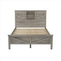 Farmhouse Platform Bed With Double Sliding Barn Door, Full Size Rustic Wood Bed Withcharging Station, Wood Slats Support, Antique Gray Antique Gray Particle Board