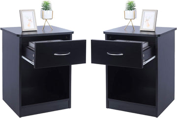 2 Pcs Of Lack Nightstand With Drawers, End Table Bedroom Side Tables Bedside Cabinets, File Cabinet Storage With Sliding Drawer And Shelf For Home Office Black Black Mdf