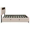 Full Size Upholstered Platform Bed With Storage Headboard, Twin Size Trundle & 2 Drawers And A Set Of Sockets & Usb Ports, Linen Fabric, Beige Beige Linen