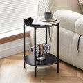 2 Layer End Table With Whole Marble Tabletop, Round Coffee Table With Black Metal Frame For Bedroom Living Room Office Black,1 Piece Black Metal Stone