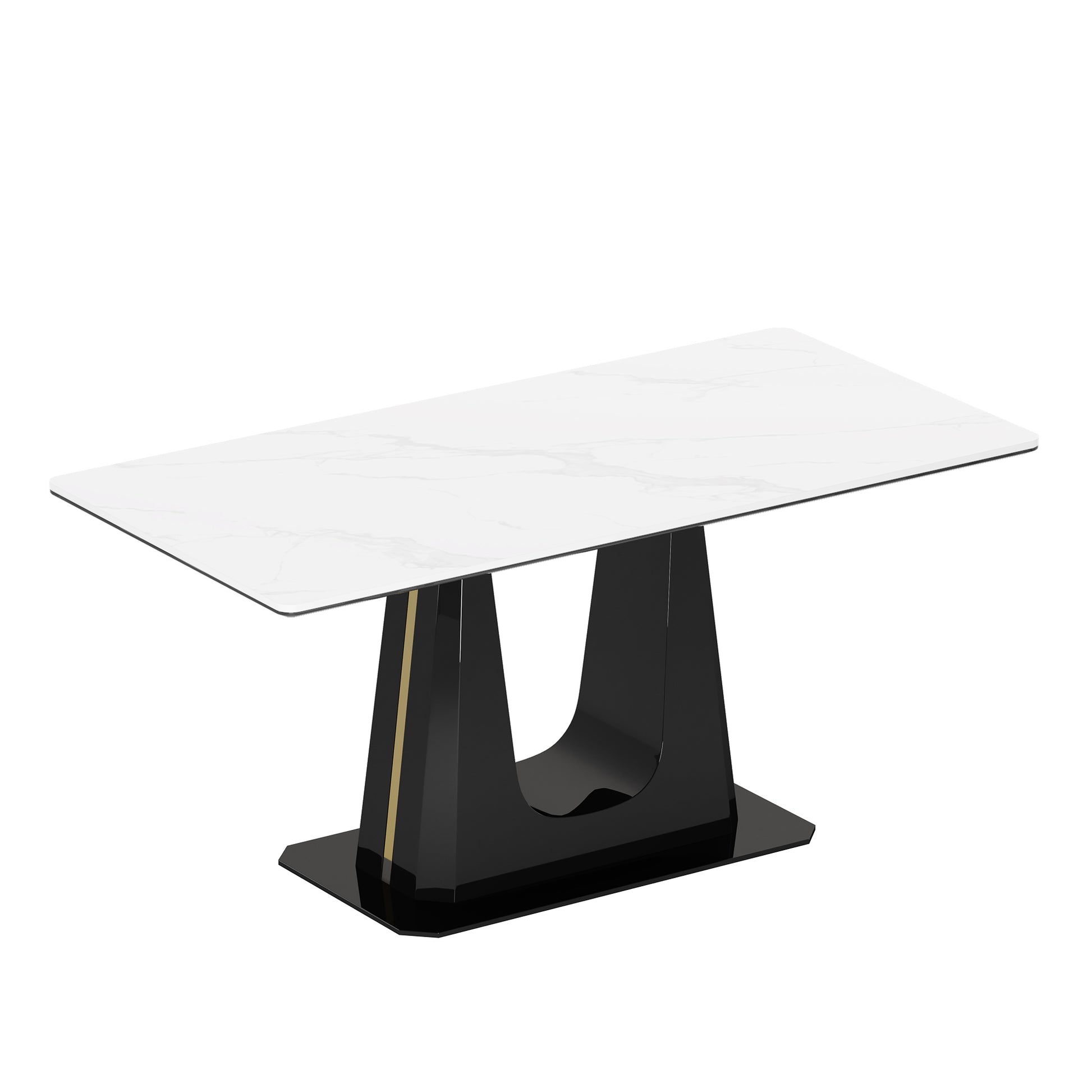 0.47" Thick Sintered Stone Composite Tempered Glass Top Rectangular Dining Table With Black Stainless Steel Base Black Sintered Stone