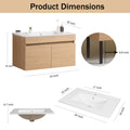 24 Inch Wall Mounted Bathroom Vanity With White Ceramic Basin,Two Soft Close Cabinet Doors, Solid Wood,Excluding Faucets,Light Oak Light Oak Solid Wood