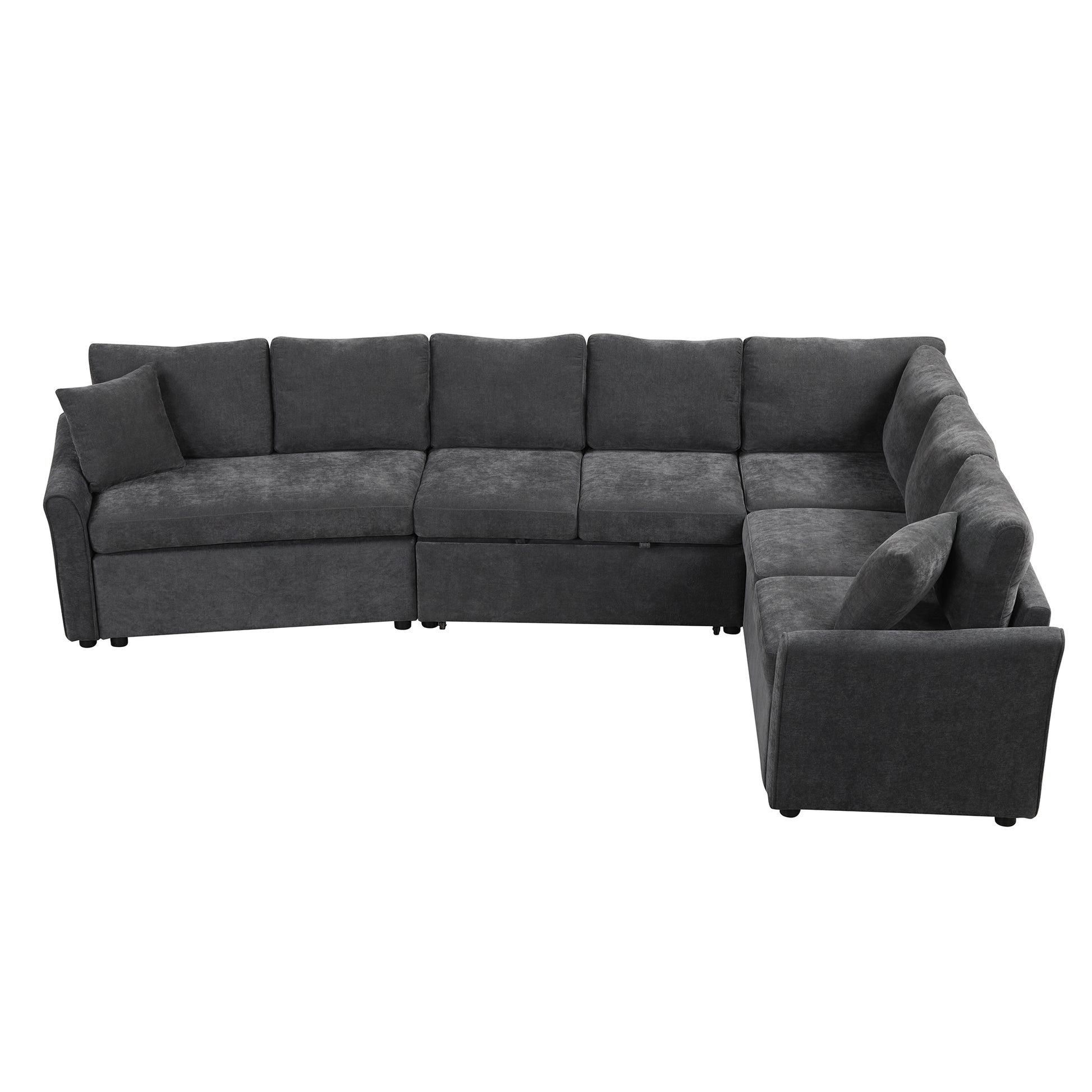 124.8"L Shaped Sofa Convertible Sofa Bed Pull Out Sofa Sleeper With Two Back Pillows, Two Usb Ports And Two Power Sockets For Living Room, Gray Old Sku:Sg000890Aae Gray Foam Chenille 6 Seat