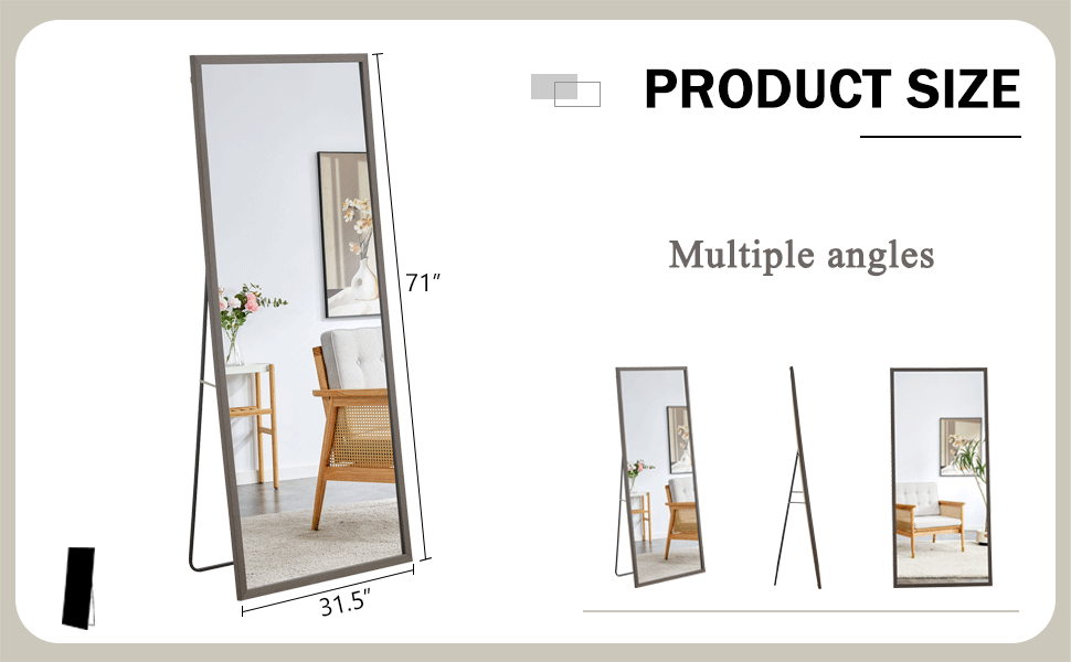 Fourth Generation Solid Wood Frame Full Length Mirror, Dressing Mirror, Bedroom Porch, Decorative Mirror, Clothing Store, Floor Standing Large Mirror, Wall Mounted. 71 "* 31.5" Gray Glass