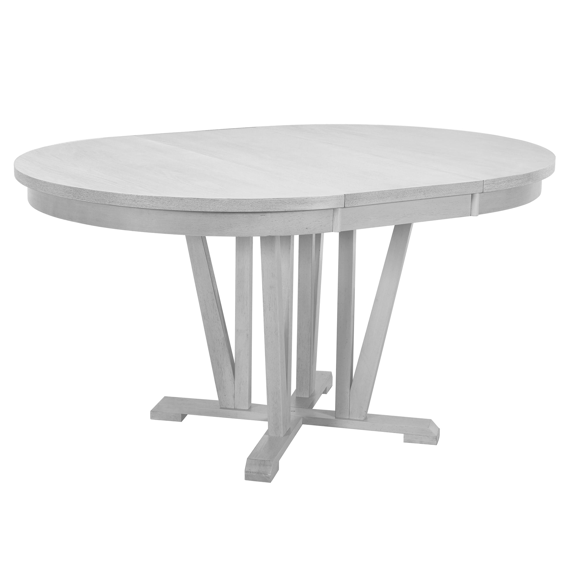 Rustic 5 Piece Extendable Dining Table Set Round Trestle Table And 4 Cross Back Dining Chairs For Kitchen, Dining Room, Gray Gray Wood Dining Room Solid Wood Rubberwood Round Dining Table With Chair Wood Wood Gray Solid Back Seats 4 Removable Leaf