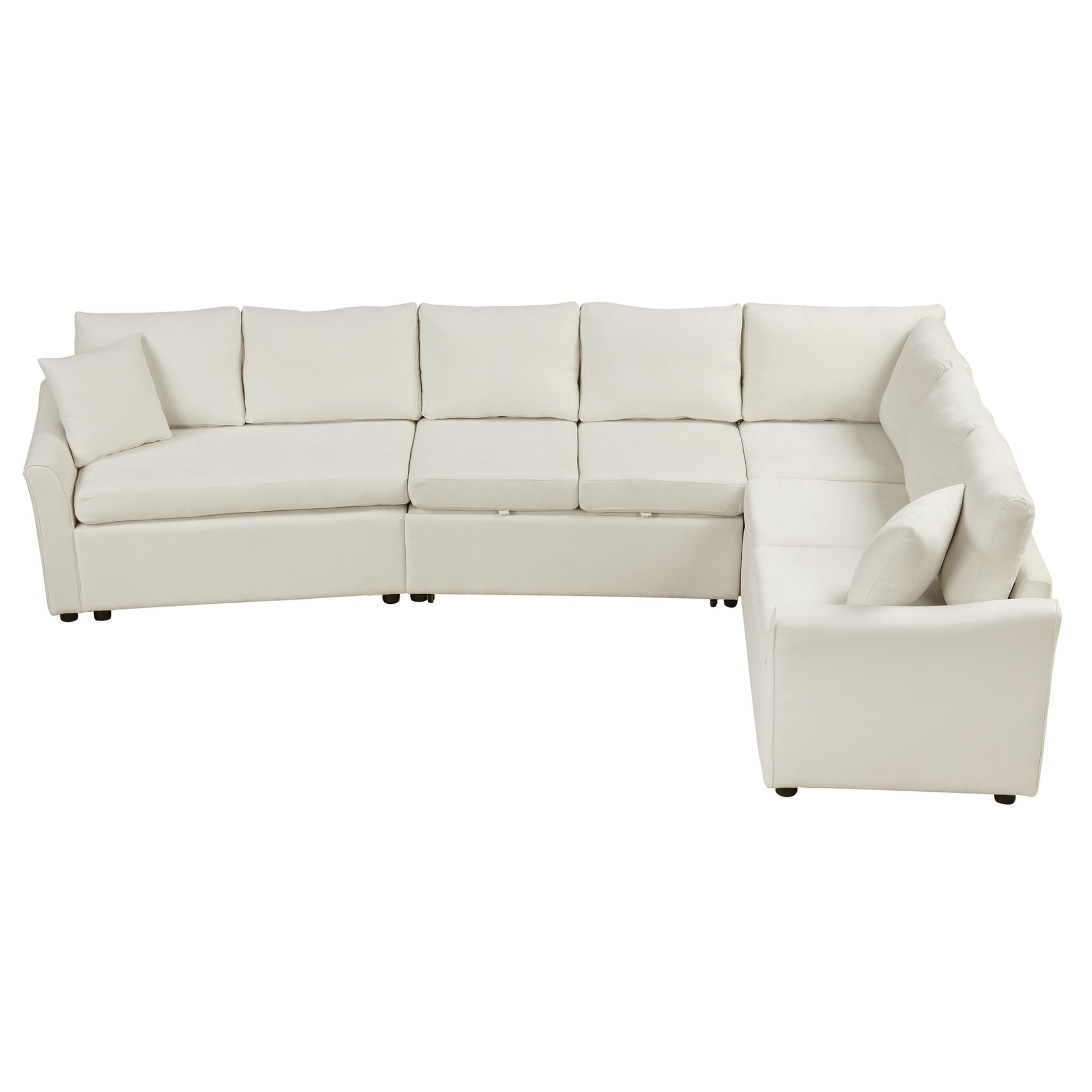 124.8"L Shaped Sofa Convertible Sofa Bed Pull Out Sofa Sleeper With Two Back Pillows, Two Usb Ports And Two Power Sockets For Living Room, Beige Old Sku:Sg000890Aaa Beige Foam Chenille 6 Seat