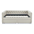 Upholstered Full Size Daybed With Two Drawers, With Button And Copper Nail On Square Arms, Beige 82.75''X58''X30.75'' Box Spring Not Required Full Beige Composite Bedroom Classic,Contemporary,Luxury,Modern,Traditional Linen Linen