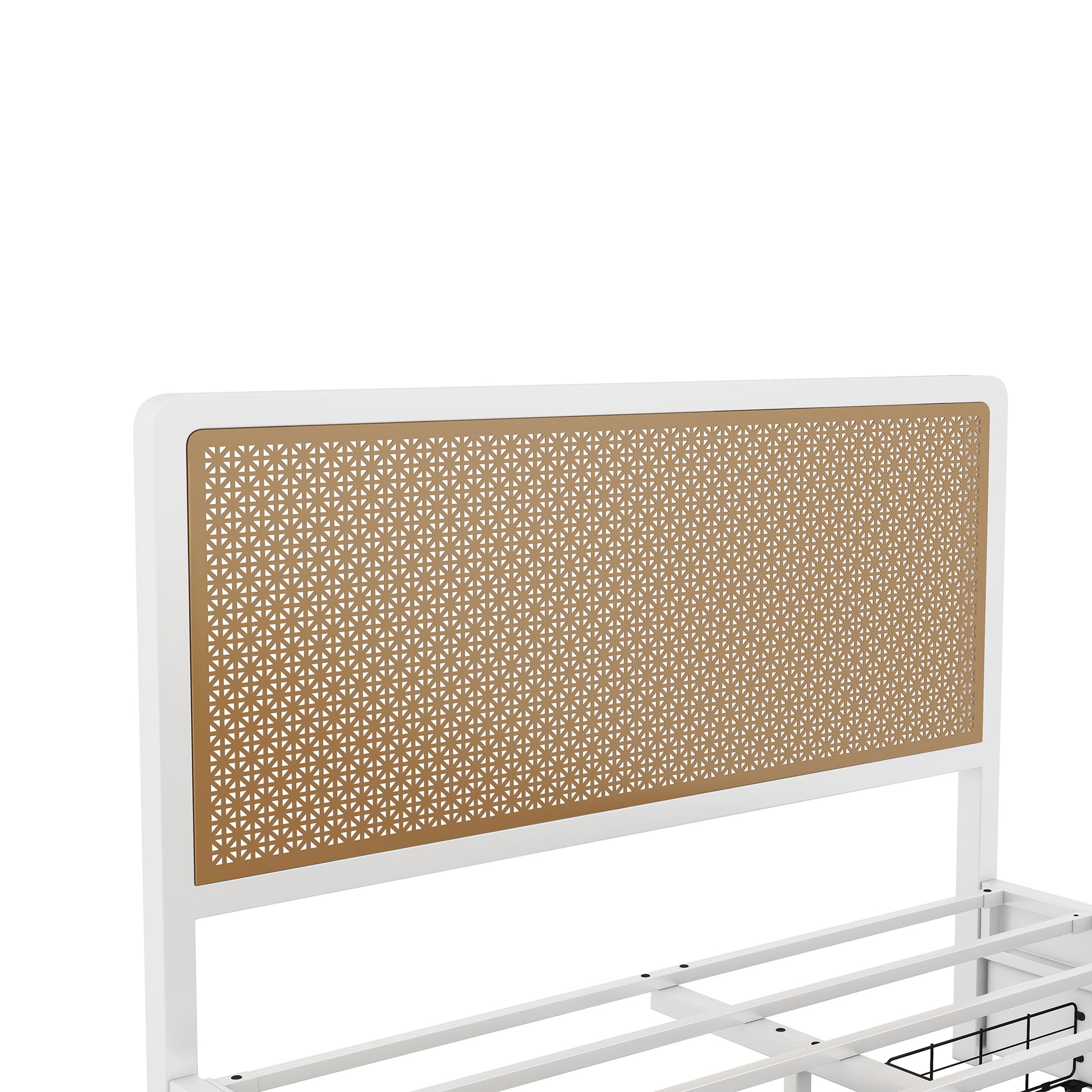 Queen Size Metal Platform Bed With 2 Drawers, White Box Spring Not Required Queen White Bedroom Bed Frame Metal