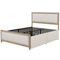 Queen Size Upholstered Platform Bed With Decoration And 4 Drawers, Brown Box Spring Not Required Queen Brown Metal Bedroom Bed Frame Linen Upholstered