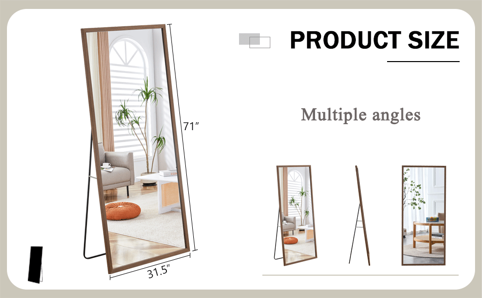 Fourth Generation Solid Wood Frame Full Length Mirror, Dressing Mirror, Bedroom Porch, Decorative Mirror, Clothing Store, Floor Standing Large Mirror, Wall Mounted. 71 "* 31.5" Brown Glass